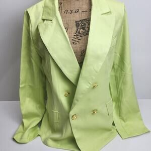 Women's Bright Green Casual Lightweight Long Sleeve Spring Autumn Blazer Size L